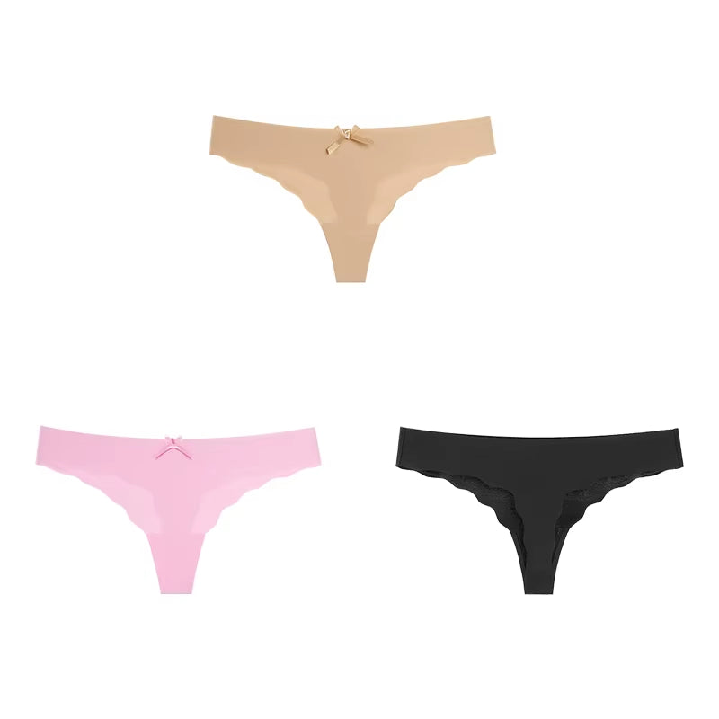 Women Panties Set Sexy Lingerie 3Pcs G String Thongs Bow Solid Intimates Female Underwear Cotton Briefs Panties Sets