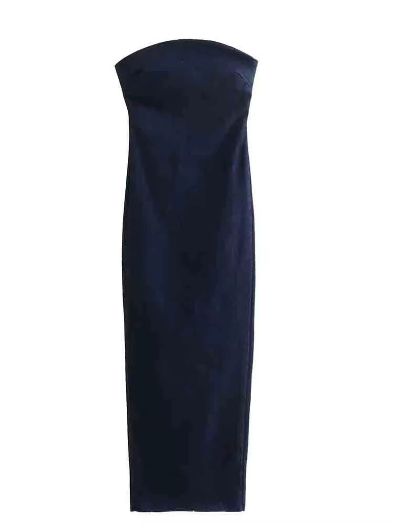 Denim Dress Zipper Split Sleeveless Dress Backless Midi Dress Woman Bodycon Dress Ladies Party Evening Sexy Strapless Dress