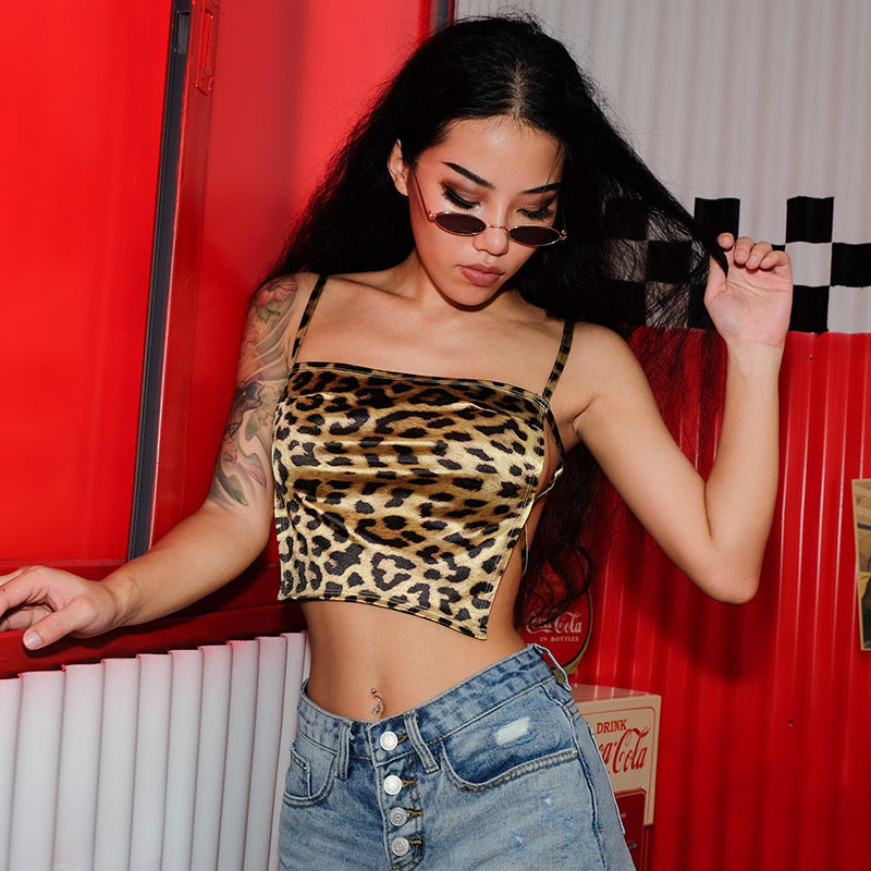 Sexy Lingerie Sexy Patent Leather Leopard Print Wrap Chest