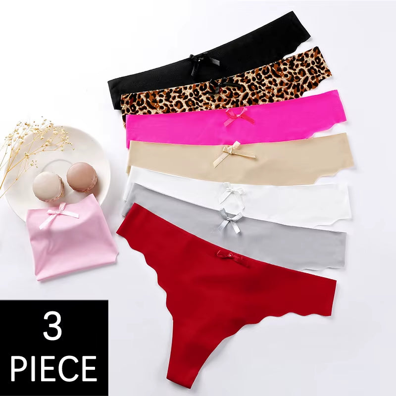 Women Panties Set Sexy Lingerie 3Pcs G String Thongs Bow Solid Intimates Female Underwear Cotton Briefs Panties Sets