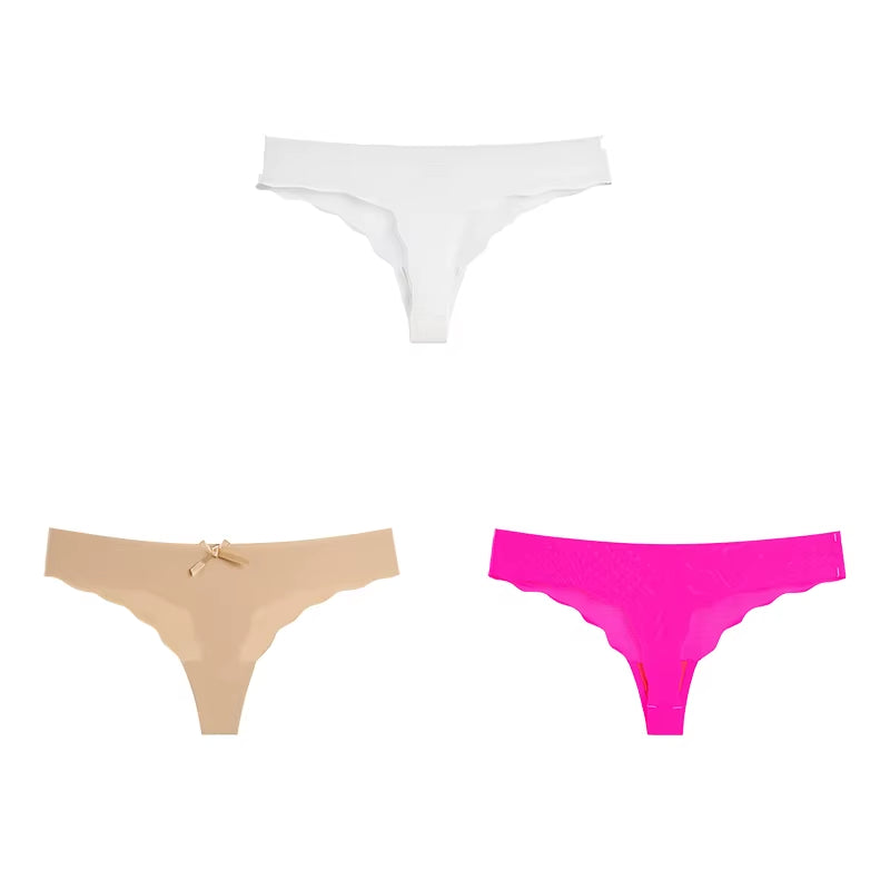 Women Panties Set Sexy Lingerie 3Pcs G String Thongs Bow Solid Intimates Female Underwear Cotton Briefs Panties Sets