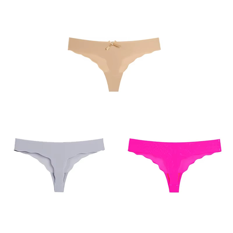 Women Panties Set Sexy Lingerie 3Pcs G String Thongs Bow Solid Intimates Female Underwear Cotton Briefs Panties Sets