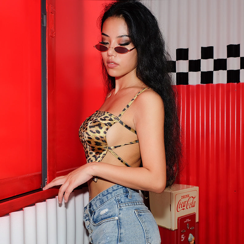 Sexy Lingerie Sexy Patent Leather Leopard Print Wrap Chest