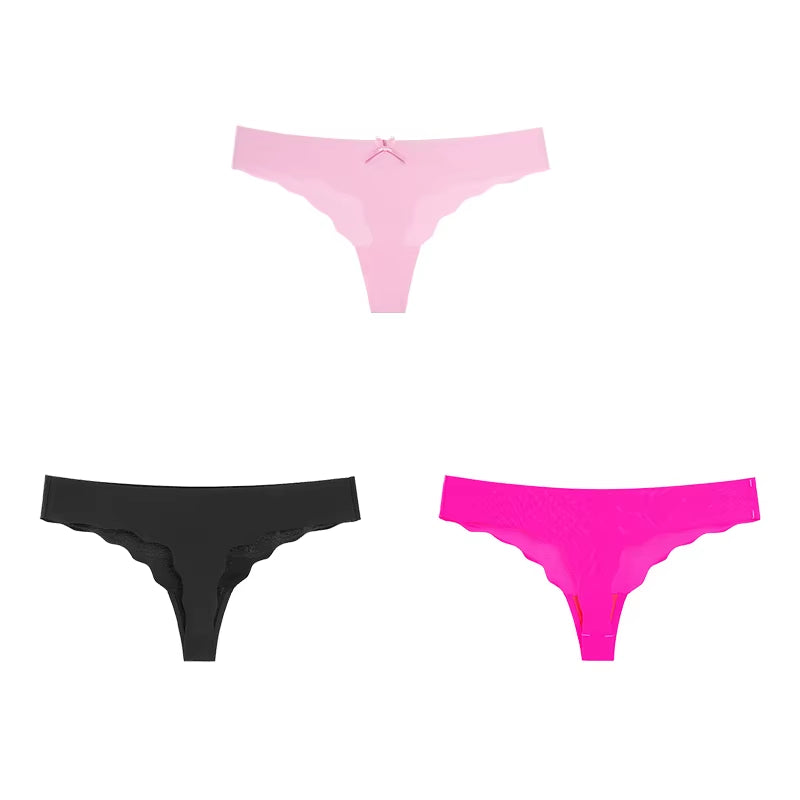 Women Panties Set Sexy Lingerie 3Pcs G String Thongs Bow Solid Intimates Female Underwear Cotton Briefs Panties Sets